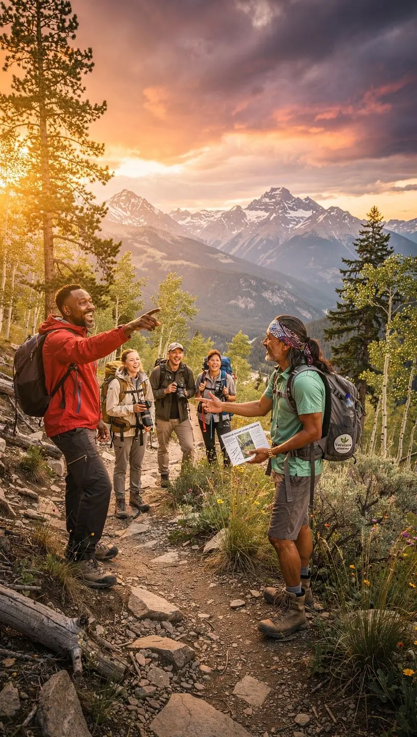 Rodzina zwiedzająca Park Narodowy Yellowstone z przewodnikiem.